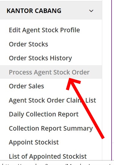 Pilih Sub Menu Process Agen Stock Order
